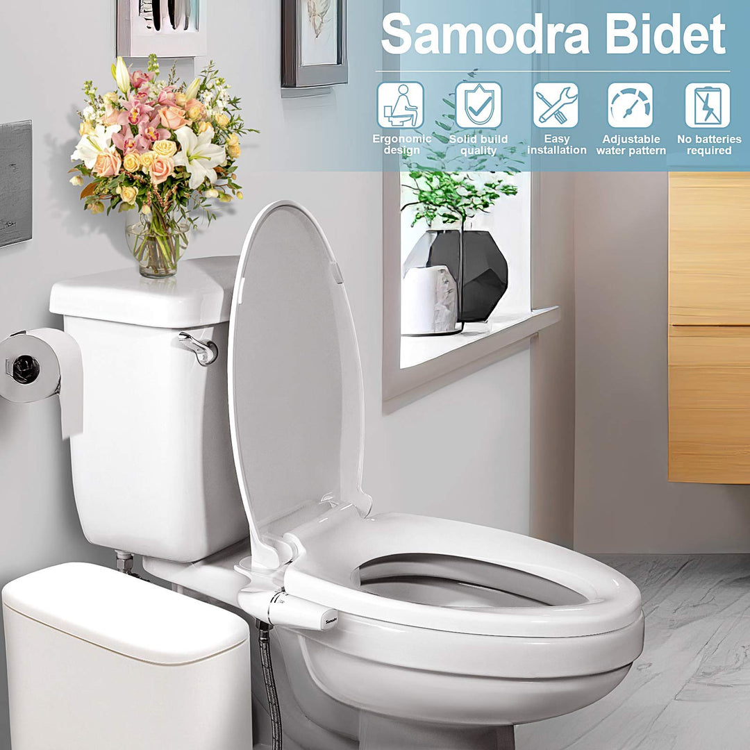 SAMODRA Self Cleaning Bidet for Toilet, Ultra-Slim Single Nozzle Bidet Attachment for Toilet with Adjustable Water Pressure, Fresh Water Non-Electric Bidet，Minimalist Bidet Ease of Use