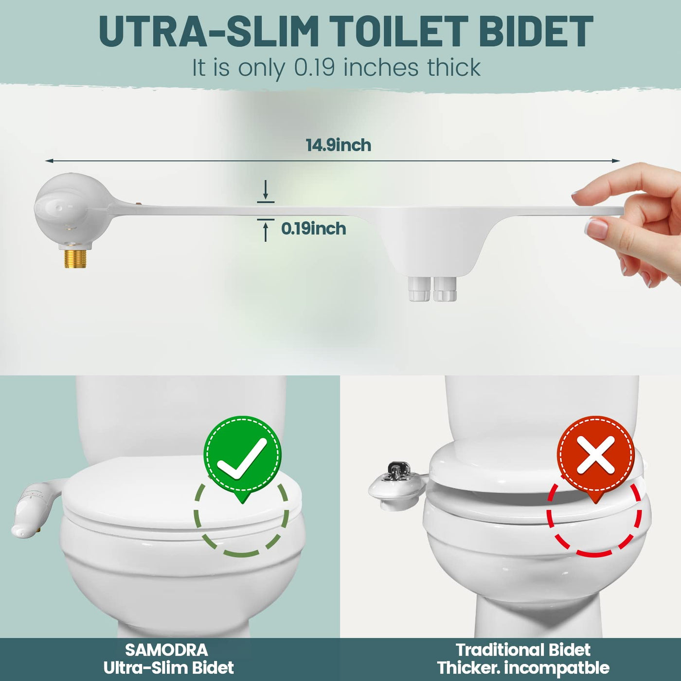 Bidet Attachment - SAMODRA Non-Electric Cold Water Bidet Toilet Seat Attachment